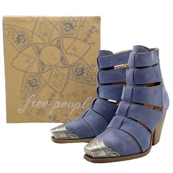 NWT Free People Brayden Fisherman Bootie Boardwalk Blue Suede Size 7.5 In Box - Picture 4 of 16